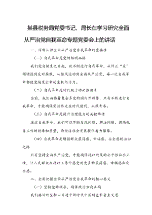 某县税务局党委书记、局长在学习研究全面从严治党自我革命专题党委会上的讲话.docx