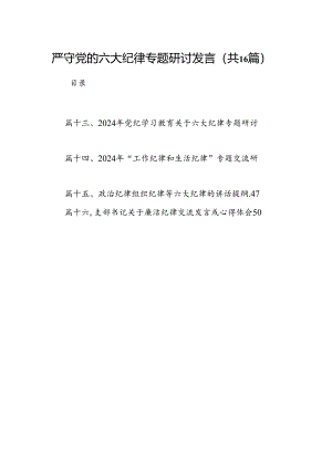 严守党的六大纪律专题研讨发言（共16篇）.docx