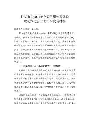 某某市在2024年全省信用体系建设现场推进会上的汇报发言材料.docx