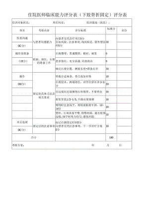 住院医师临床能力评分表（下肢骨折固定）评分表（医院骨科表格模板）.docx