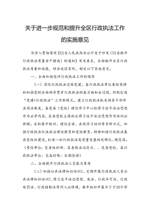 关于进一步规范和提升全区行政执法工作的实施意见.docx