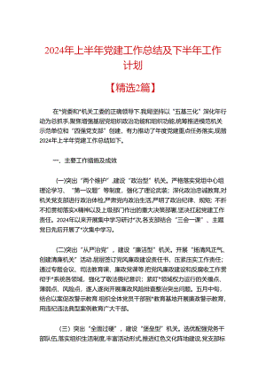 2024年上半年党建工作总结及下半年工作计划（精选）.docx