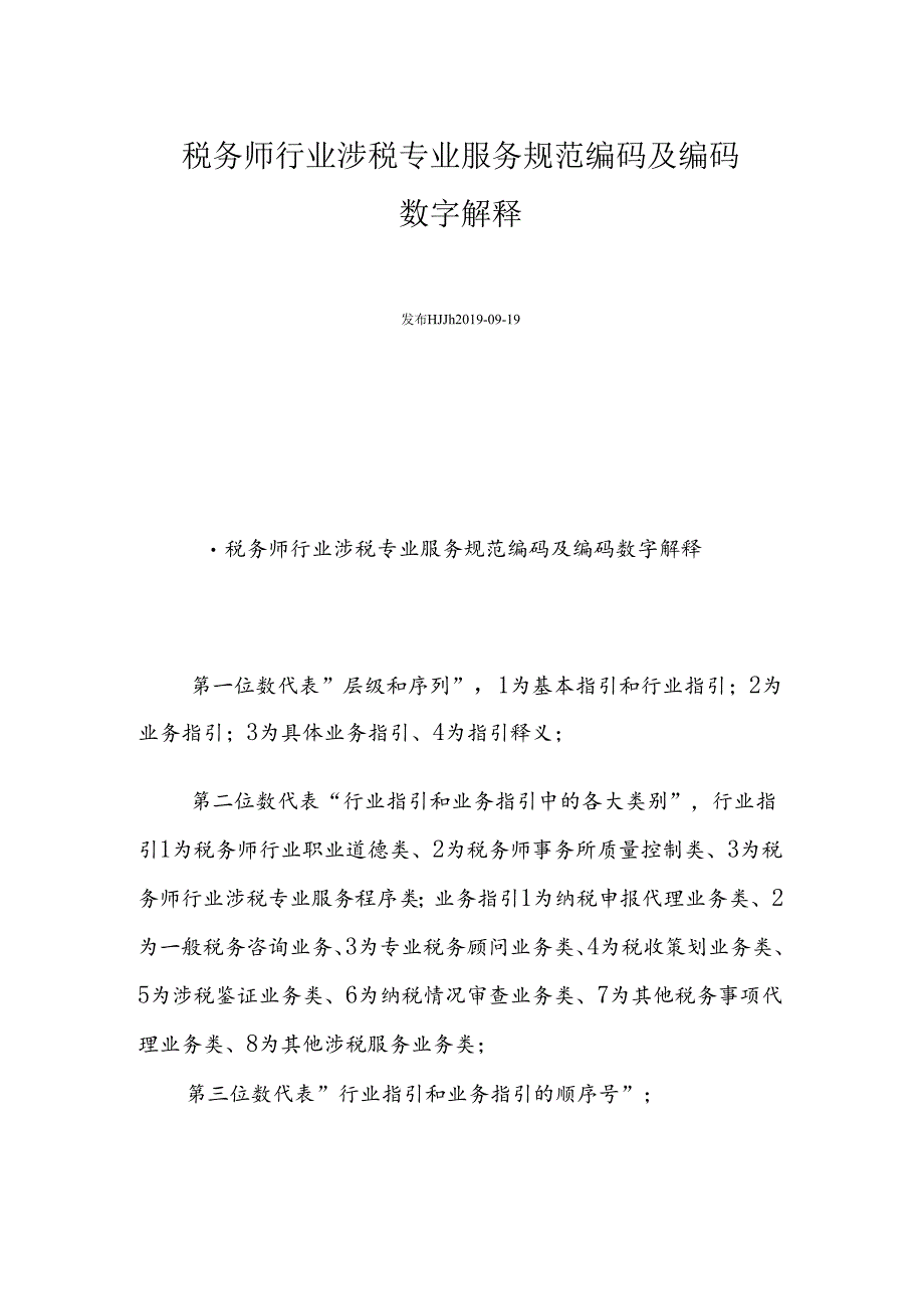 税务师行业涉税专业服务规范编码及编码数字解释.docx_第1页