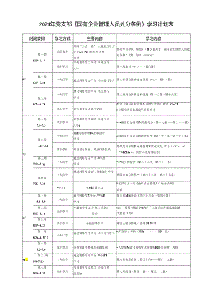 2024年党支部《国有企业管理人员处分条例》个人学习计划表格.docx