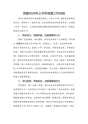 党委2024年上半年党建工作总结.docx