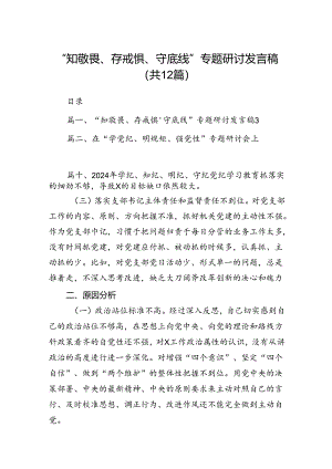 2024“知敬畏、存戒惧、守底线”专题研讨发言稿（共12篇）汇编.docx
