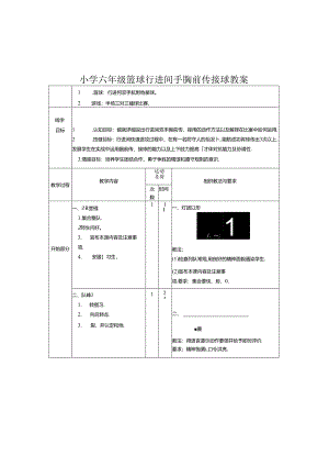 小学六年级篮球行进间手胸前传接球教案.docx