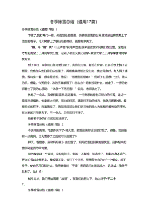 冬季除雪总结（通用17篇）.docx