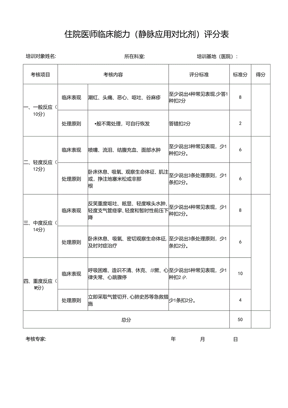 住院医师临床能力（静脉应用对比剂）评分表.docx_第1页