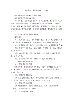 银行支行上半年总结800字（3篇）.docx