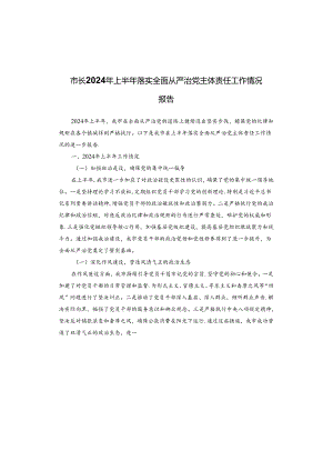 市长2024年上半年落实全面从严治党主体责任工作情况报告.docx