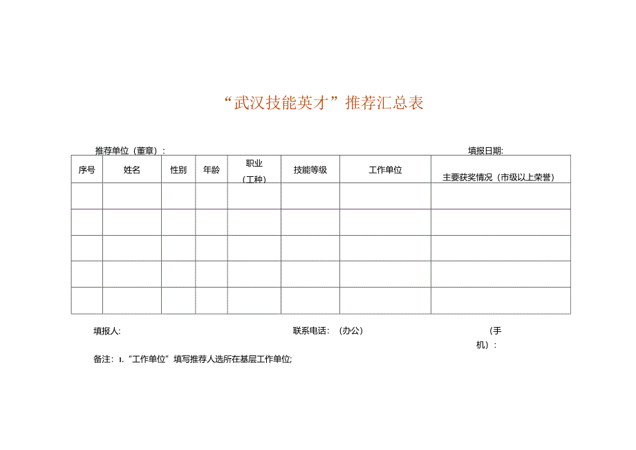 “武汉技能英才”统计表模板.docx_第1页