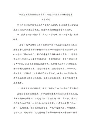 市生态环境局经验交流发言：做实三个聚焦 推动机关党建提质增效.docx