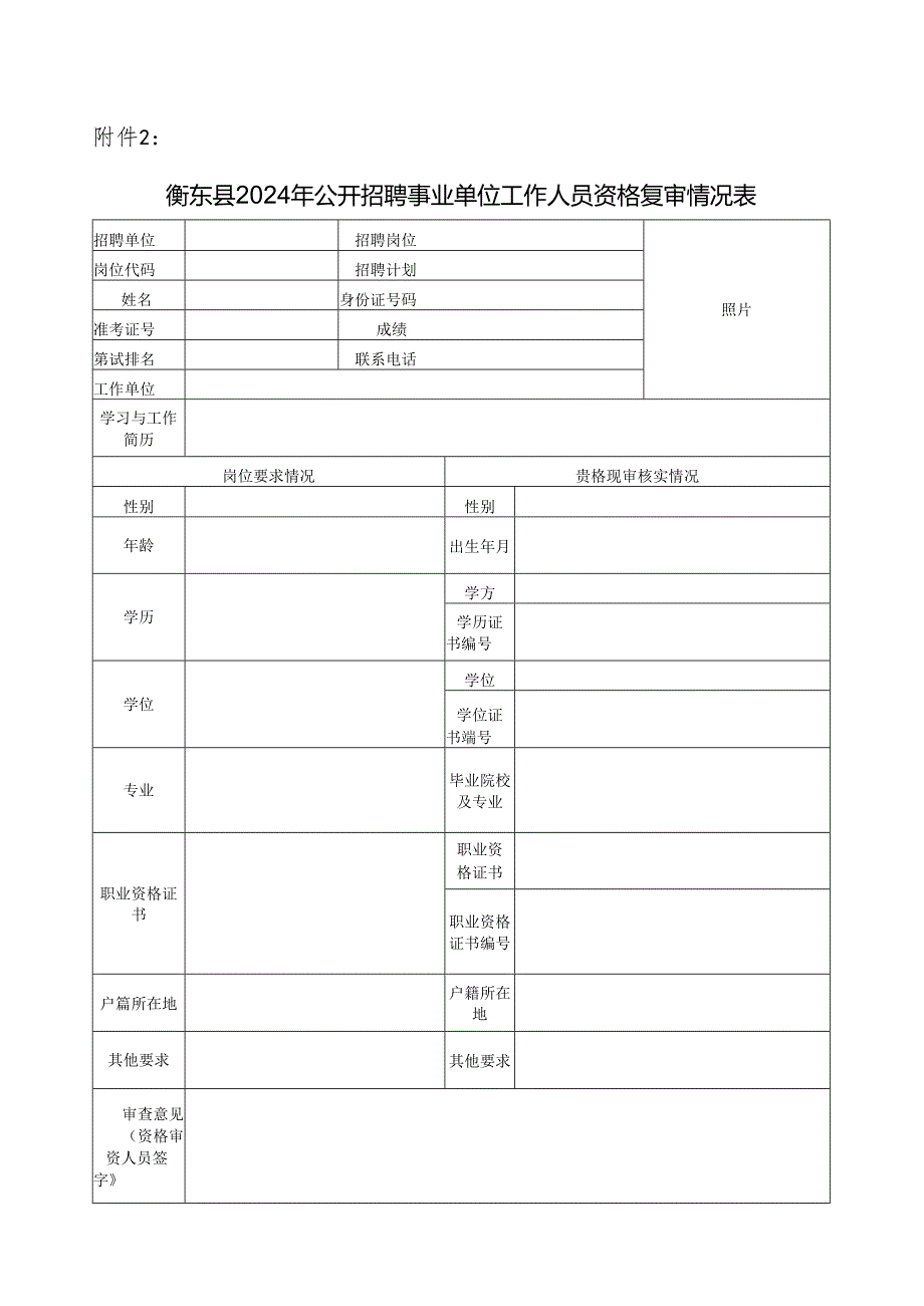 衡东县 事业单位公开招聘资格审查情况表.docx_第1页