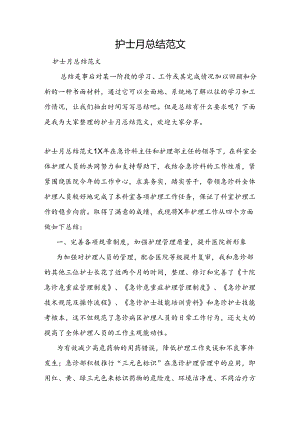 护士月总结范文.docx