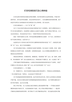 打羽毛球的技巧及心得体验.docx