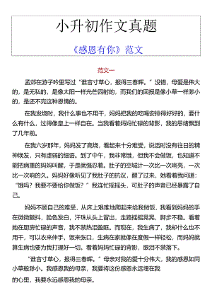 小升初作文真题 《感恩有你》范文.docx