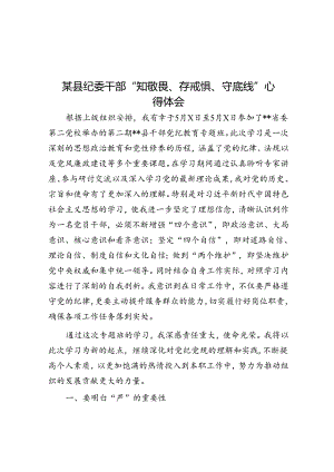 某县纪委干部“知敬畏、存戒惧、守底线”心得体会.docx