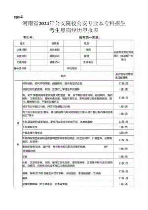 河南省2024年公安院校公安专业本专科招生考生患病经历申报表.docx