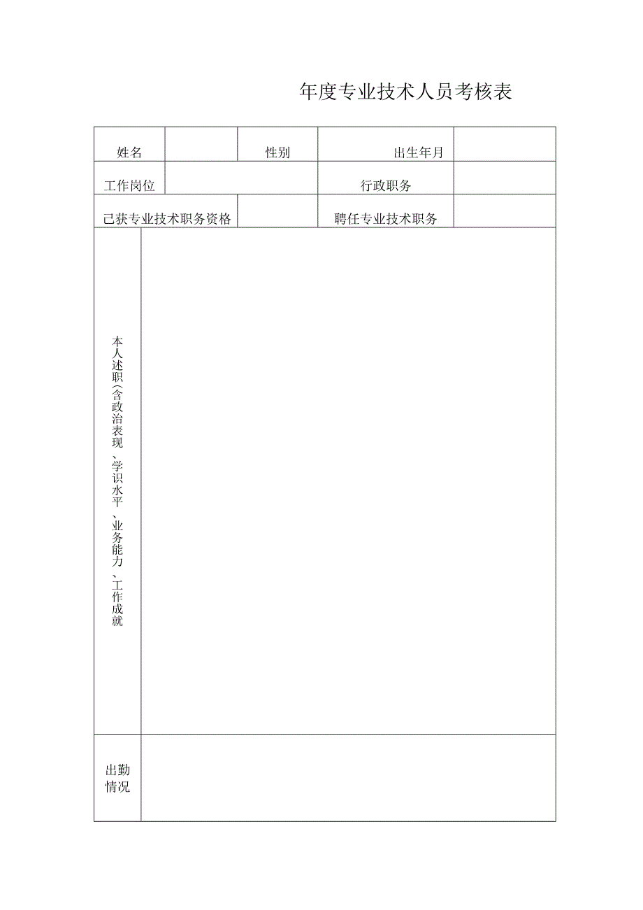 年度专业技术人员考核表1.docx_第1页