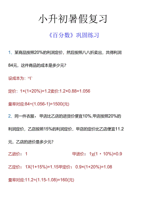 小升初暑假复习 《百分数》巩固练习.docx