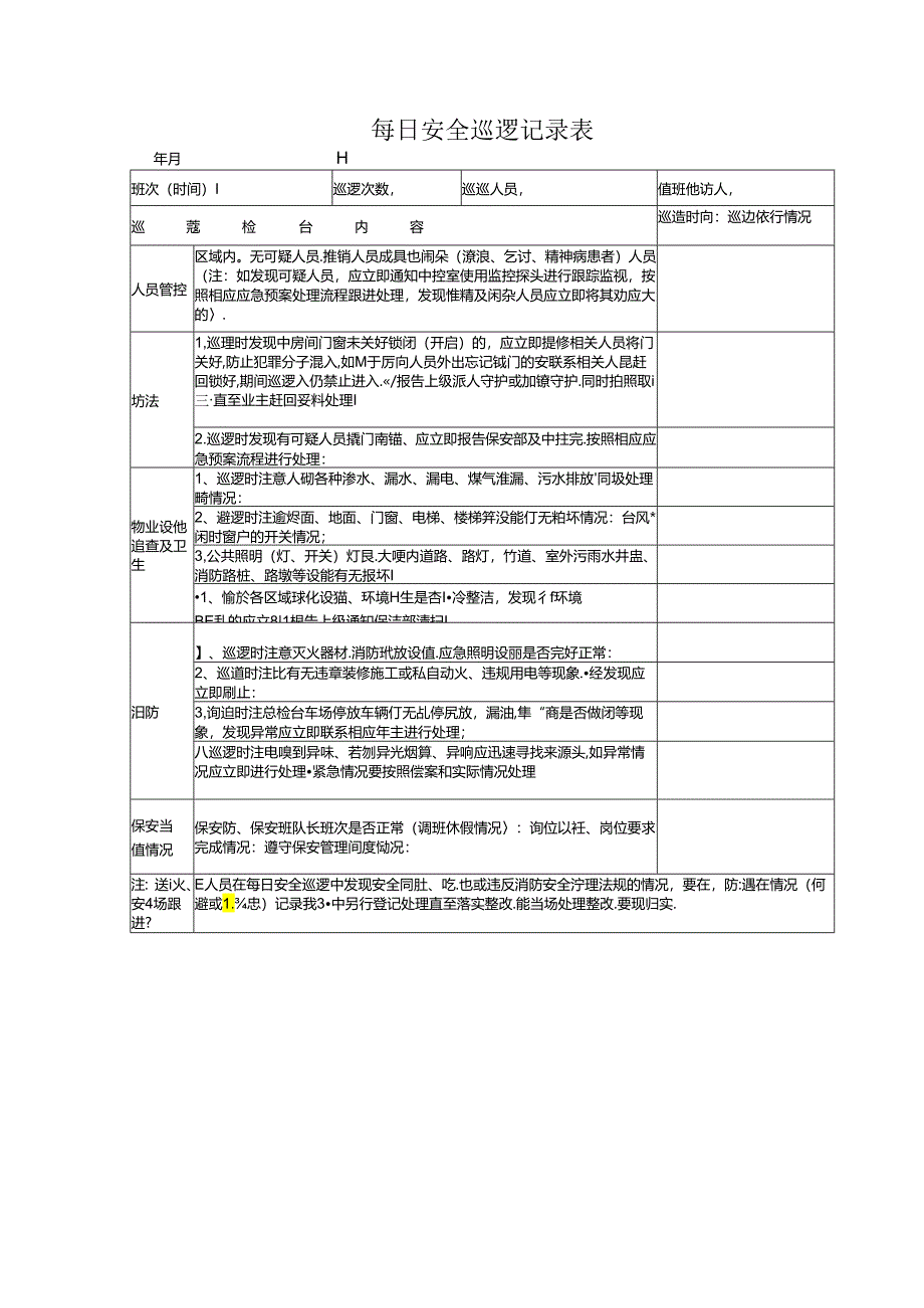 每日安全巡逻记录表.docx_第1页