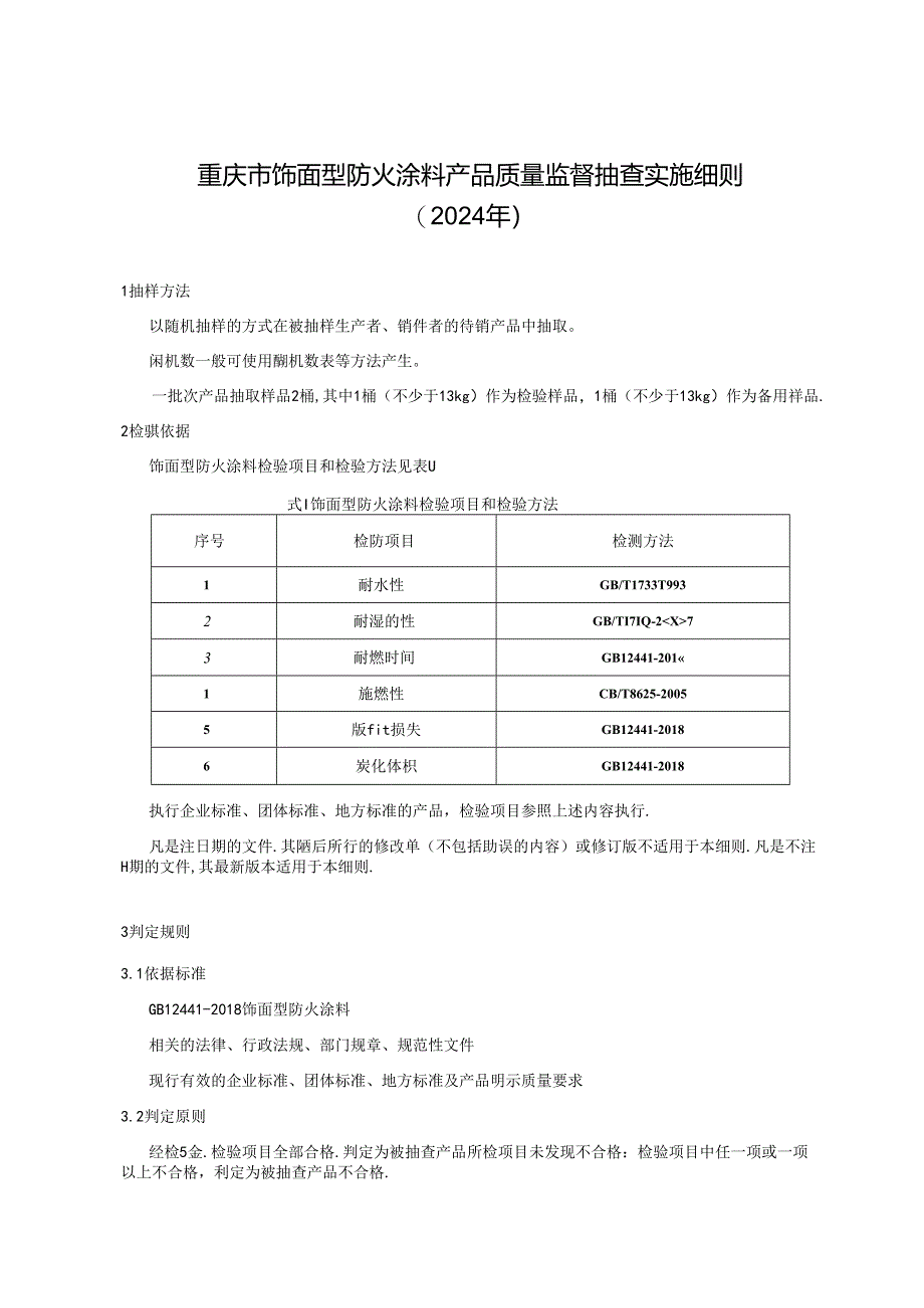 重庆市饰面型防火涂料产品质量监督抽查实施细则(2024年).docx_第1页