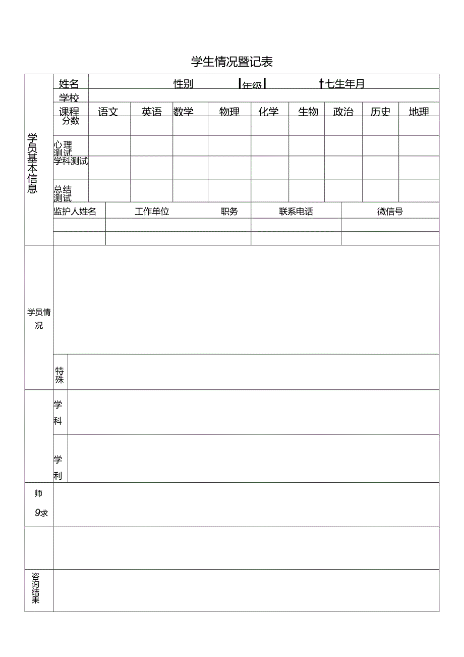 辅导机构、托管班学生情况登记表.docx_第1页