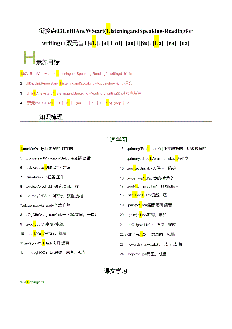 衔接点03新外研版七年级上册Unit1 A new start （ Listening and speaking-Reading for writing）双元音[e][a][][a][][][e][].docx_第1页