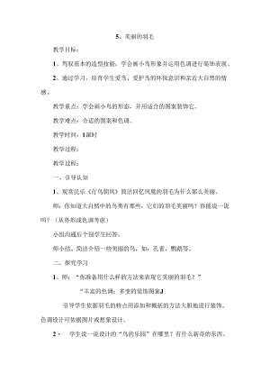 二年级上美术教案-美丽的羽毛_广西版.docx