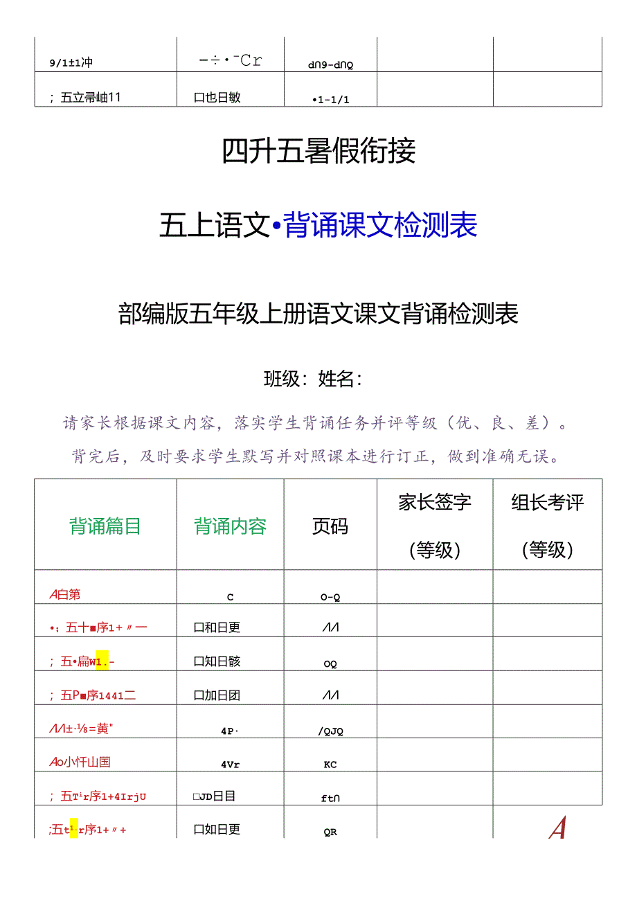 四升五暑假衔接之五年级上册背诵课文检测表.docx_第3页