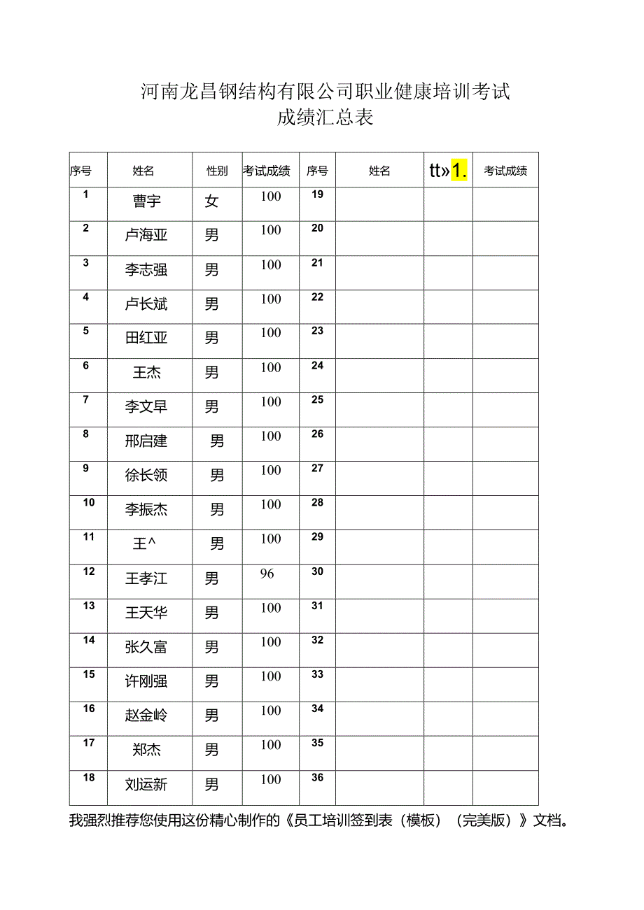 员工培训签到表(模板)(2024年).docx_第2页