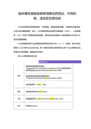 临床慢性肾脏疾病常用降压药用法、作用机制、适应症及禁忌症.docx