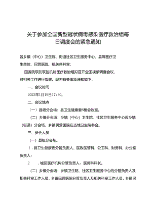 关于参加全国新型冠状病毒感染医疗救治组每日调度会1.19.docx