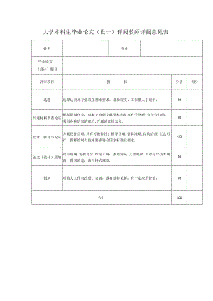 大学本科生毕业论文（设计）评阅教师评阅意见表.docx