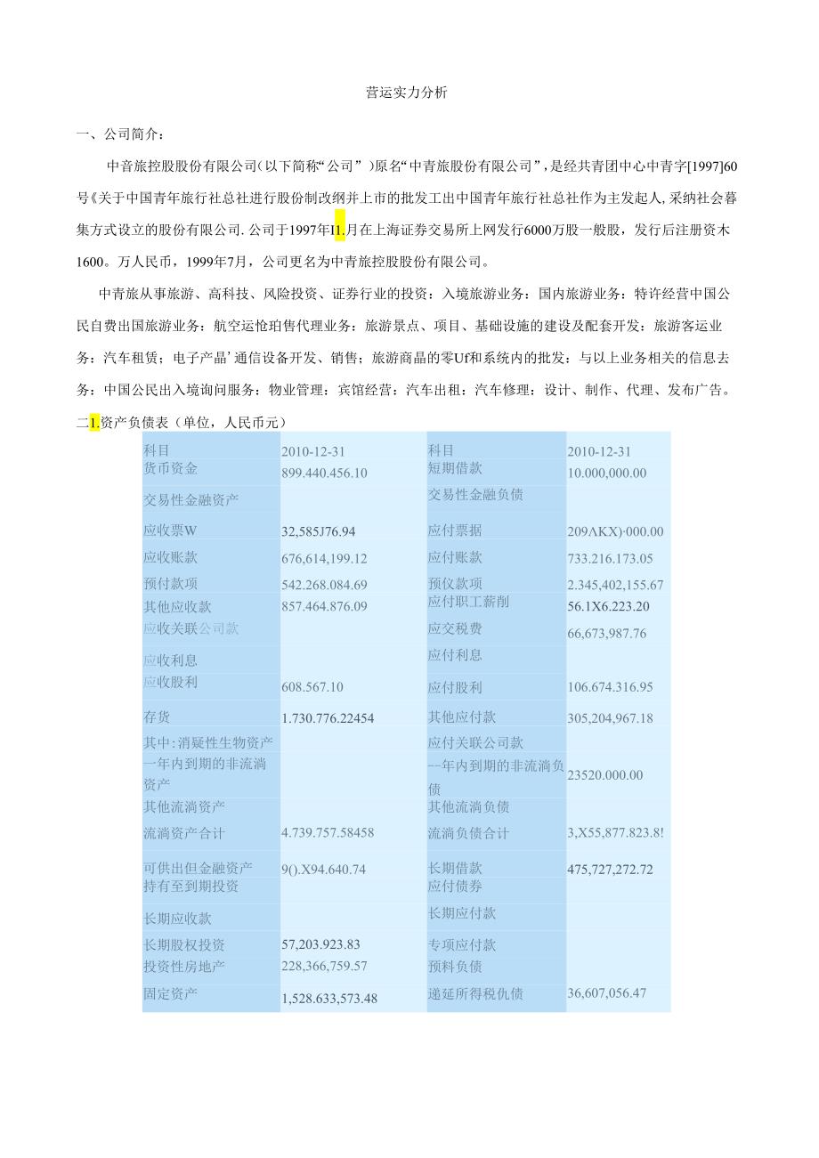 中青旅营运能力(电大财务报表分析2).docx_第1页