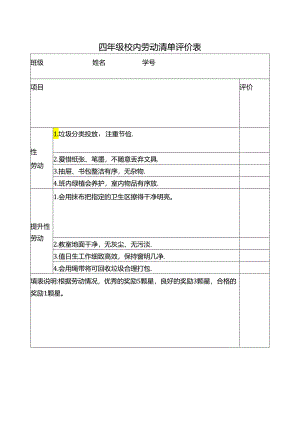 四年级校内劳动清单评价表.docx