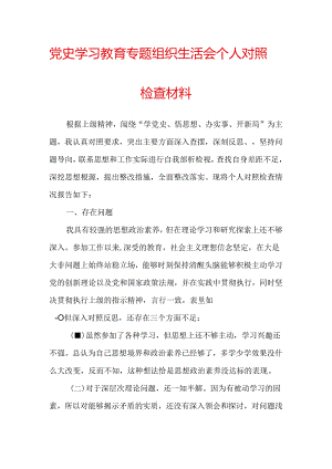 党史学习教育专题组织生活会个人对照检查材料（二）.docx