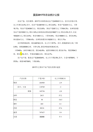 夏县2017年农业统计公报.docx