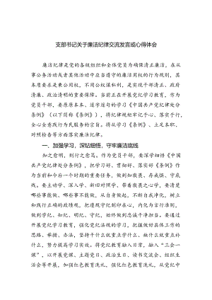【7篇】支部书记关于廉洁纪律交流发言或心得体会（详细版）.docx