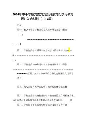 2024年中小学校党委党支部开展党纪学习教育研讨发言材料优选12篇.docx