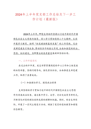 2024年上半年党支部工作总结及下一步工作计划.docx
