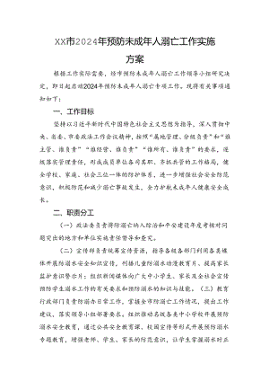 XX市2024年预防未成年人溺亡工作实施方案.docx