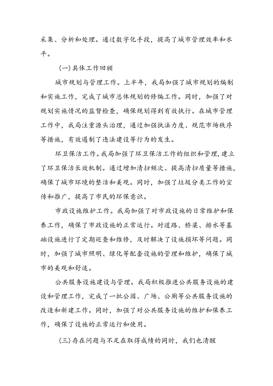 X市城市管理局2024年上半年工作总结与下半年工作计划.docx_第2页