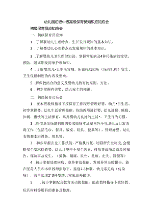 幼儿园初级中级高级保育员知识应知应会.docx