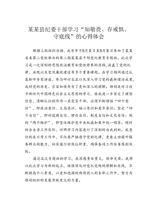 某某县纪委干部学习“知敬畏、存戒惧、守底线”的心得体会.docx
