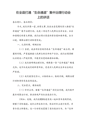 在全县打通“生命通道”集中治理行动会上的讲话.docx