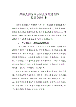 某某党委探索示范党支部建设的经验交流材料.docx