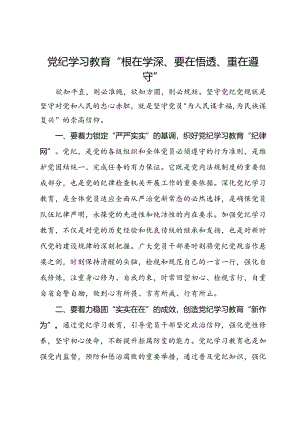 研讨发言：党纪学习教育“根在学深、要在悟透、重在遵守”.docx