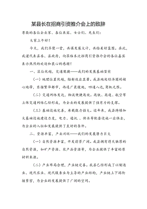 某县长在招商引资推介会上的致辞.docx